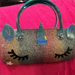 Unicorn glittered glass clutch case